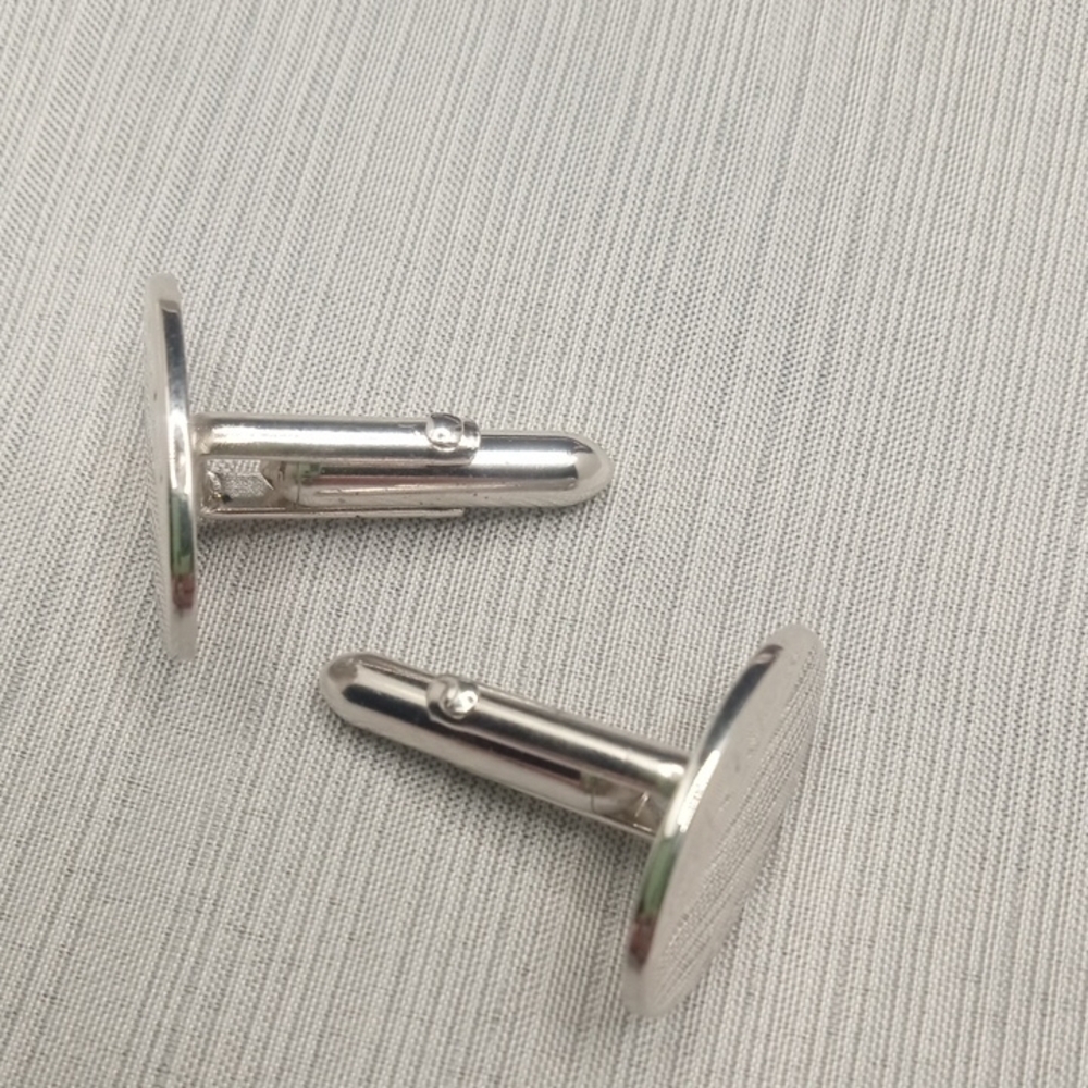 Silver Toned Oval Cufflinks By Swank - Picture 9 of 9